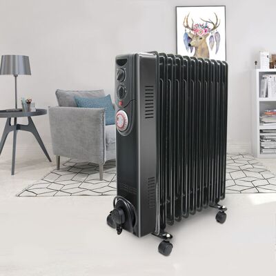 NRG - Oil Filled Radiator Portable Electric Heater Thermostat 11 Fin 2500W With Timer Black NRG - Oil Filled Radiator Portable Electric Heater Thermostat 11 Fin 2500W With Timer Black