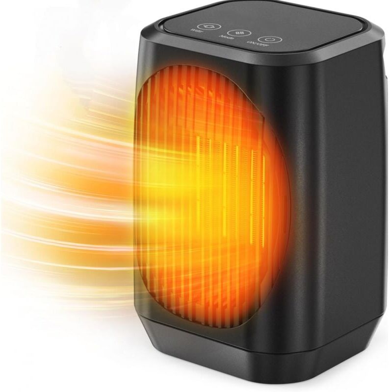 Aiperq - Portable Electric Heater Oscillating 70°, Small ptc Ceramic Heater 1200W with 3 Modes, Mini Heating/Cooling Fan for Office, Bedroom, Indoor