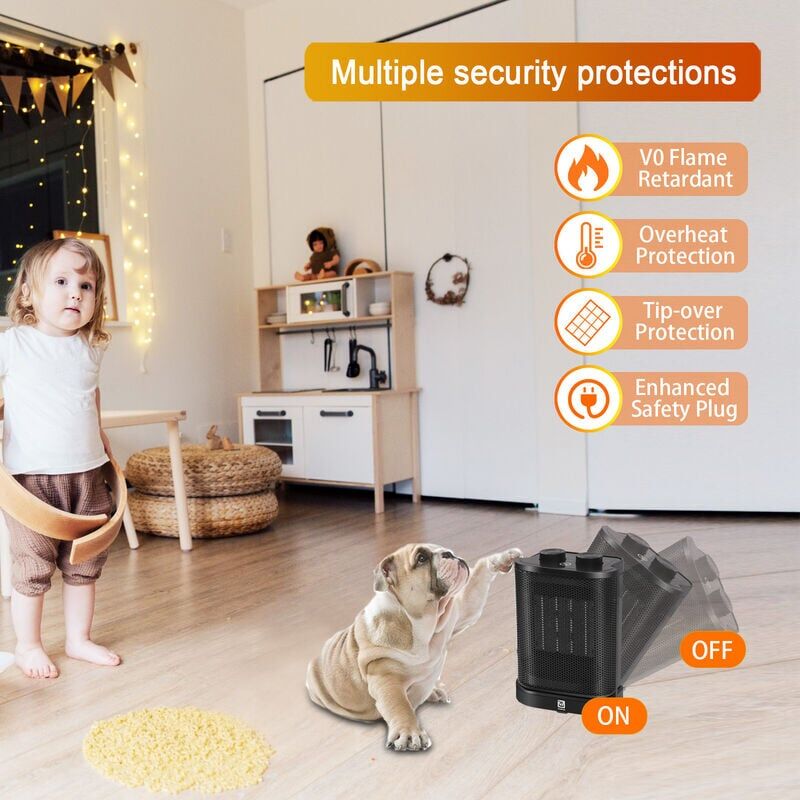 Extrastar - Mini Electric Heater 1500W ptc Ceramic Fan Heater with Overheating and Thermostat Protection Compact Portable Space Tip-over protection