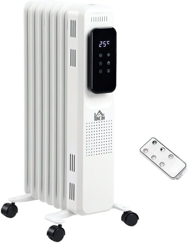 Homcom - 1500W Oil Filled Radiator Heater w/ 3 Heat Settings Remote Control White