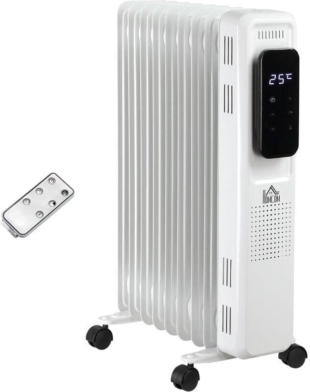 Homcom - 2000W Oil Filled Radiator Heater w/ 3 Heat Settings Remote Control White