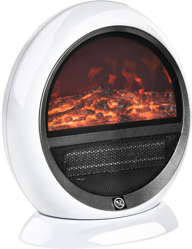 Freestanding Electric Fireplace Heater w/ Flame Effect Rotatable Head 1500W White - Homcom