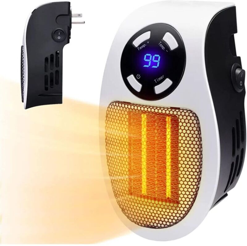 TONCHEAN Mini Portable Electric Washing Machine with Fan, 500W Smart Wall Head with Adjustable Thermostat, Timer and led Visor, Small Wall Heater, No Remote