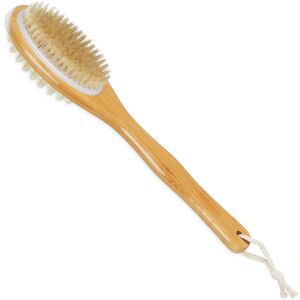 Body Brush, Double Sided Bamboo Back Scrubber, 37 Long, Massage & Exfoliating, Shower & Bath, Natural/White - Relaxdays