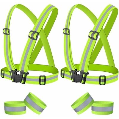 WOIYIC High-visibility Reflective Safety Vest – 2 Vests + 4 Wristbands – Adjustable Elastic – 360° Reflection For Cycling, Jogging, And Walking WOIYIC High-visibility Reflective Safety Vest – 2 Vests + 4 Wristbands – Adjustable Elastic – 360° Reflection For Cycling, Jogging, And Walking