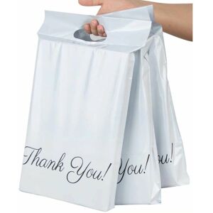 100pcs Plastic Mailing Bags 25 x 35cm+5cm+6cm, Thank you Courier Bag Tote Mailing Envelopes for Packaging, Storage, Shopping-White Groofoo