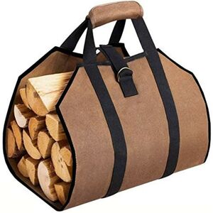 AOUGO 99x45.7cm Canvas Log Bag Fireplace Heating Bag Waterproof Outdoor Wood Carrier Firewood Storage with Non-Slip Strong Handles Straps Log Holder Brown