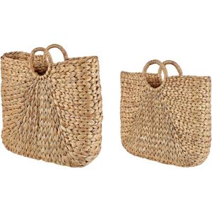 BELIANI Handwoven Set of 2 Water Hyacinth Baskets Bags with Handles Woven Pompano - Natural
