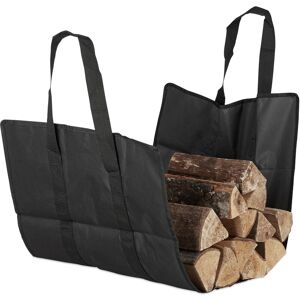 Open Firewood Bag, Polyester, Portable Log Holder Basket, Foldable Tote, Durable, Black - Relaxdays