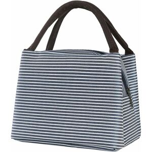 Héloise - Waterproof Insulated Lunch Bag for Men, Women, Adults and Children, Picnic, Oxford Cloth, 21 x 15 x 17 cm, White and Black Stripes Blue