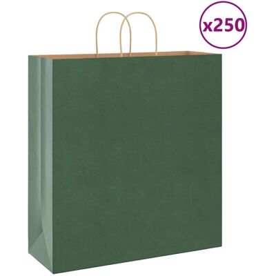 vidaXL Green Kraft Paper Bags - 250 pcs with Handles - Paper Bags vidaXL Green Kraft Paper Bags - 250 pcs with Handles - Paper Bags