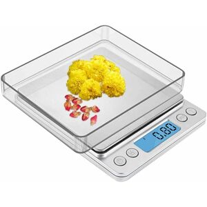 LANGRAY Electronic Scale-Kitchen Scale 3KG / 0.1G, Precision Kitchen Scale with Tare and Count Function, lcd Display (without Battery (Silver)