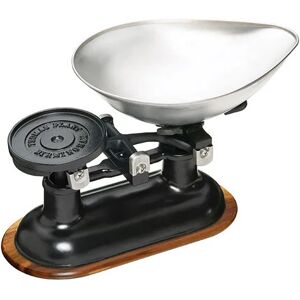 Traditional Balance Scales in Black, Acacia Wood Stand - Kitchencraft