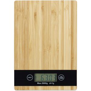 Bamboo Kitchen Scale, lcd Display, Touch, Tare Function, 5 kg, Digital, WxD: 23 x 16 cm, Brown - Relaxdays