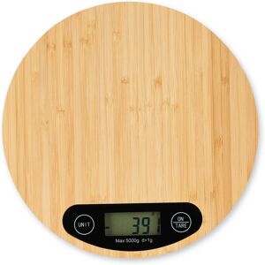 Kitchen Scale Digital, Bamboo, lcd Display, Tare, 5 kg, Circular Design, 20 cm Diameter, Natural Wood Colour - Relaxdays