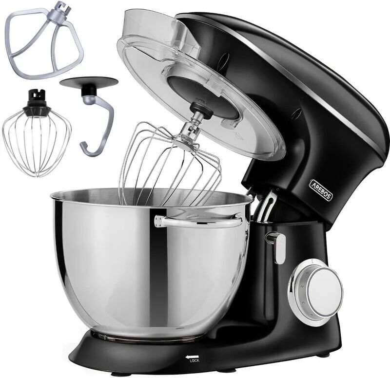 Arebos - Kitchen Machine 1500W Mixer with 8L Stainless Steel Mixing Bowl Low Noise Kitchen Mixer with Mixing Hook, Dough Hook, Whisk and Splash Guard