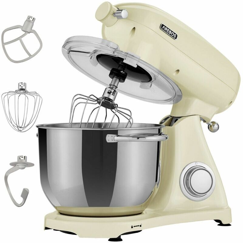 Arebos - Retro Food Processor 1800 w Cream Kneading Machine with 6L Stainless Steel Mixing Bowl Low Noise Kitchen Mixer with Mixing Hook, Dough Hook,