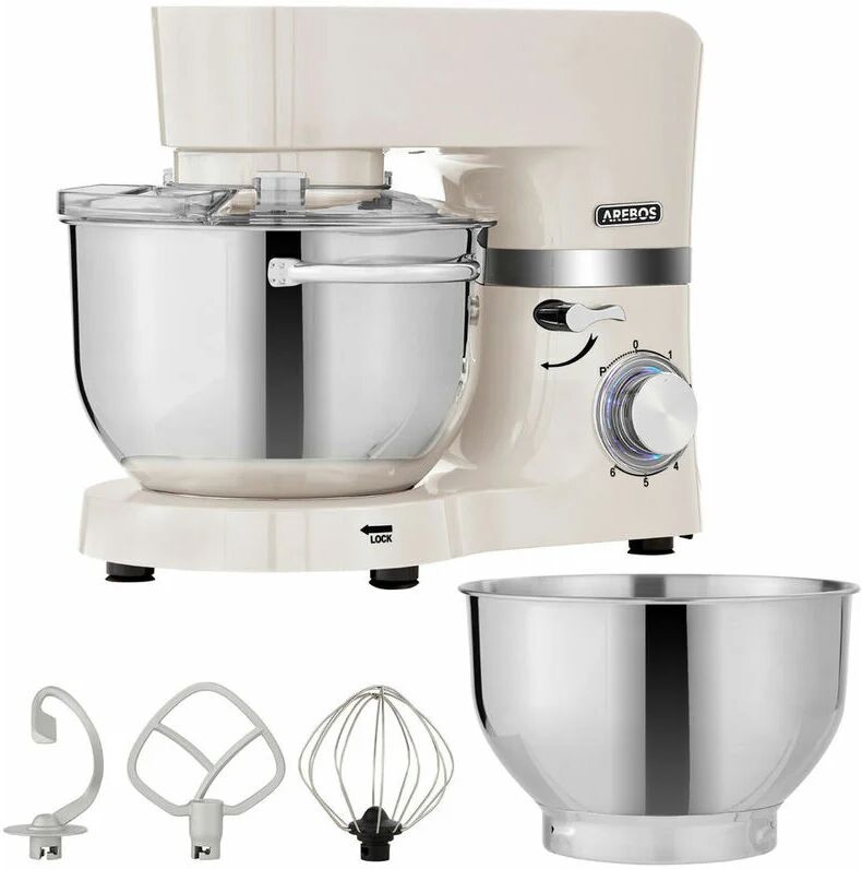 Arebos - food processor 1500W Creme Kneading machine with 2x stainless steel mixing bowls 4.5 & 5.5L Low-noise Kitchen mixer with beaters, dough