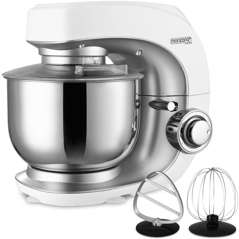 MONZANA® Stand Mixer Cake Mixer Kitchen Food Processor 7 Speed Levels 6L Mixing Kneading Machine With Steel Bowl & Splash Guard Weiß 4.5L (de)