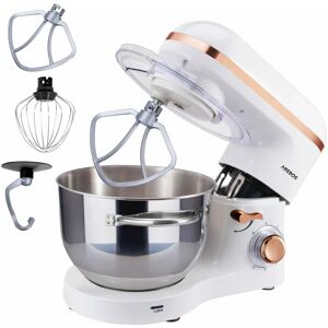 AREBOS Stand Mixer 1500W with 6L stainless steel mixing bowl white rose gold incl. mixing hook, dough hook, whisk splash guard 6 speeds kneading machine