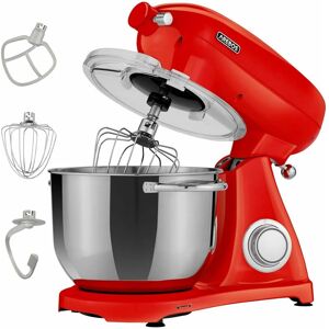 AREBOS Retro Food Processor 1800 w Red Kneading Machine with 6L Stainless Steel Mixing Bowl Low Noise Kitchen Mixer with Mixing Hook, Dough Hook, Whisk and