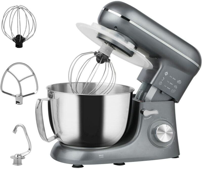 Homcom - Electric Stand Mixer, 4.5L Food Mixer with Dough Hook, Whisk, Silver