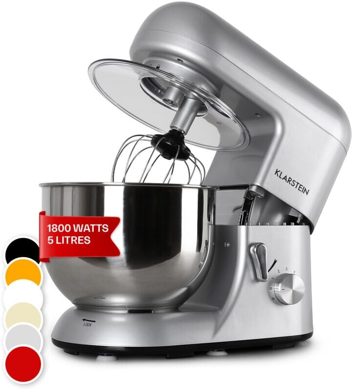 Klarstein - Stand Mixer, 5L Food Mixer for Baking with Bowl, 2000W Cake Mixer w/ Beater, Dough Hook, Whisk & Mixing Bowl, 6 Speed Planetary Rotation