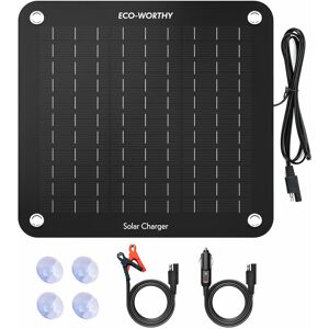 Eco-worthy - 10W 12V Solar Trickle Charger Car Battery Maintainer, Portable Solar Panel Power Backup Kit with Alligator Clip Adapter for Car rv Boat