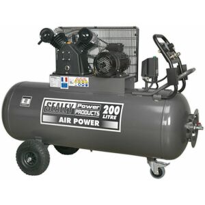 LOOPS 200 Litre Belt Drive Air Compressor - Front Control Panel - 3-Phase 3hp Motor