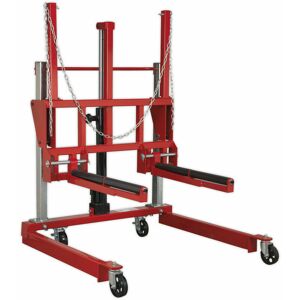 Loops - 500kg Wheel Removal Trolley - Adjustable Width & Rollers - Hydraulic Foot Pedal