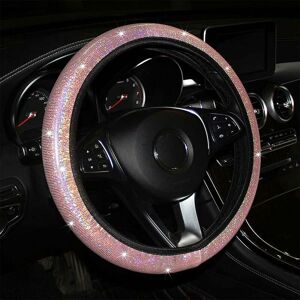 LANGRAY Bling-bling Sequin Steering Wheel Cover Universal Anti-Slip Multicolor Car Styling Accessory for Women Girls Pink