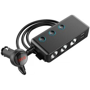 Woosien - Car Car Lighter One For Four Fast Charge Usb Ports 3 Ports 1qc3.0 Back Clip Led Display