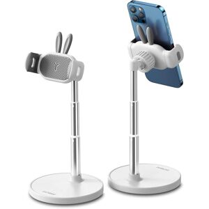 Héloise - Cute Tabletop Mobile Phone Holder, Adjustable Rabbit, 360° Rotation, Compatible with 4-7 Inch Smartphones (White)