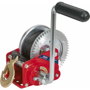 Loops - Geared Hand Winch with Brake & Webbing - 540kg Capacity - Hardened Steel Gear