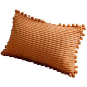 PESCE Pack of 2 Lumbar Decorative Throw Pillow Covers with Pom-poms, Soft Corduroy Solid Rectangle Cushion Cases Set for Couch Sofa Bedroom Car Living