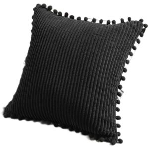 PESCE Pack of 2 Lumbar Decorative Throw Pillow Covers with Pom-poms, Soft Corduroy Solid Rectangle Cushion Cases Set for Couch Sofa Bedroom Car Living