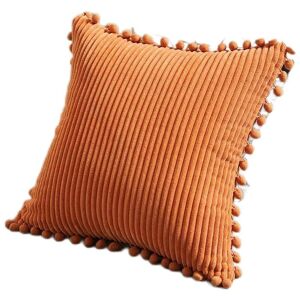 PESCE Pack of 2 Lumbar Decorative Throw Pillow Covers with Pom-poms, Soft Corduroy Solid Rectangle Cushion Cases Set for Couch Sofa Bedroom Car Living
