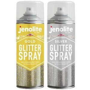 Gold & Silver - 2 x 400ml Aerosol Jenolite Glitter Spray Clear Sealant - Gold & Silver Twin - Perfect for Picture Frames, Mirrors, Ornaments &