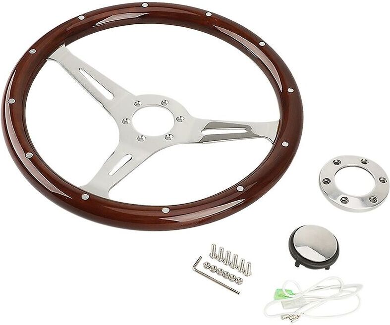 WOOSIEN 15inch 380mm Car Steering Wheel Wheel Wood Riveted Grip Sport Steering Wheel For Peach Wood