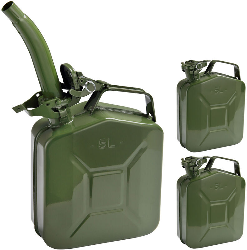 MONZANA® 3x 5 Litre Petrol Can Includes Spout safety bar UN approval metal diesel fuel can container green - Green