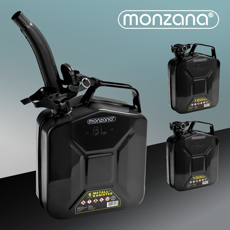 Monzana - 3x 5 Litre Petrol Can Includes Spout safety bar un approval metal diesel fuel can container Black