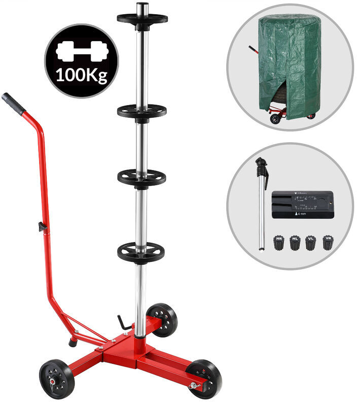 Monzana Rim Tree 3 Wheels Without Brake Tire Stand Tyre With Cover Red 225 mm Alu Aluminium Mobile Space-Saving Storage Transport Protective Cover