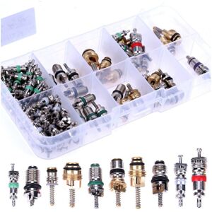 Tlily - 104Pcs Car Air Conditioner Valve Cores Assortment a/c ac Shrader Core & Tool R134 R12 hvac Valves Kit