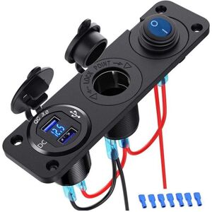GOTRAYS 12V qc 3.0 usb Socket, 3 in 1 Waterproof Button Switch with led Voltmeter, On/Off Switch, Cigarette Lighter for Truck, Boat, rv