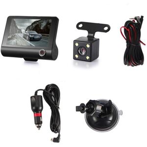 Tlily - 4 Inch Car dvr Dashcam Dash Camera hd Screen 1080P 3 Lens Video Recorder Front + Interior+Rear View Cam
