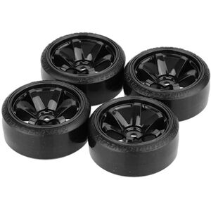 Tlily - 4Pcs Drift Car Tire Wheel Rim Hard Tyre for 1/10 Drifting rc Black