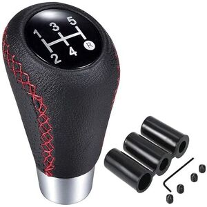 Linghhang - 5 Speed Manual Leather Gear Shift Knob, Red Stitching