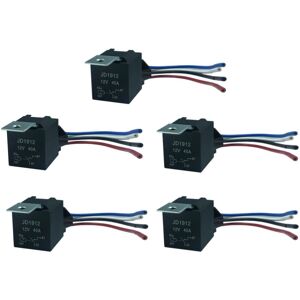 TLILY 5Pcs Dc 12V 40A Spst Automotive Car Relay 4 Pin Wires With Harness Socket Plug