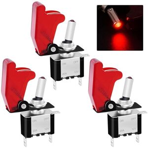GOTRAYS 5pcs Toggle Switch with Red led 12V 20A On/Off spst 3 Pin 2 Position Rocker Switch with Red Waterproof Safety Cover,for Car Boat Truck ASW-07DRRMZ