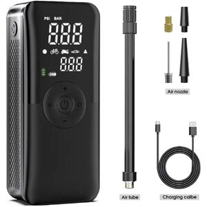 Alwaysh - Portable Air Compressor for Bikes, Bike Tire Inflator, Mini Compressor Electric Pump (Auto Shutoff, 150Psi, led, usb-c, Power Bank)